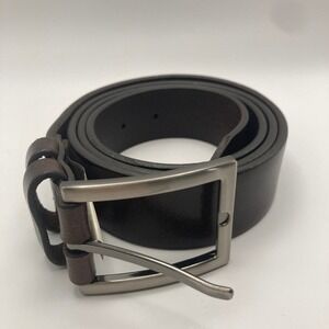 Johnston & Murphy Men's Leather Dress Belt 42 Dark Brown Silver Frame Buckle USA